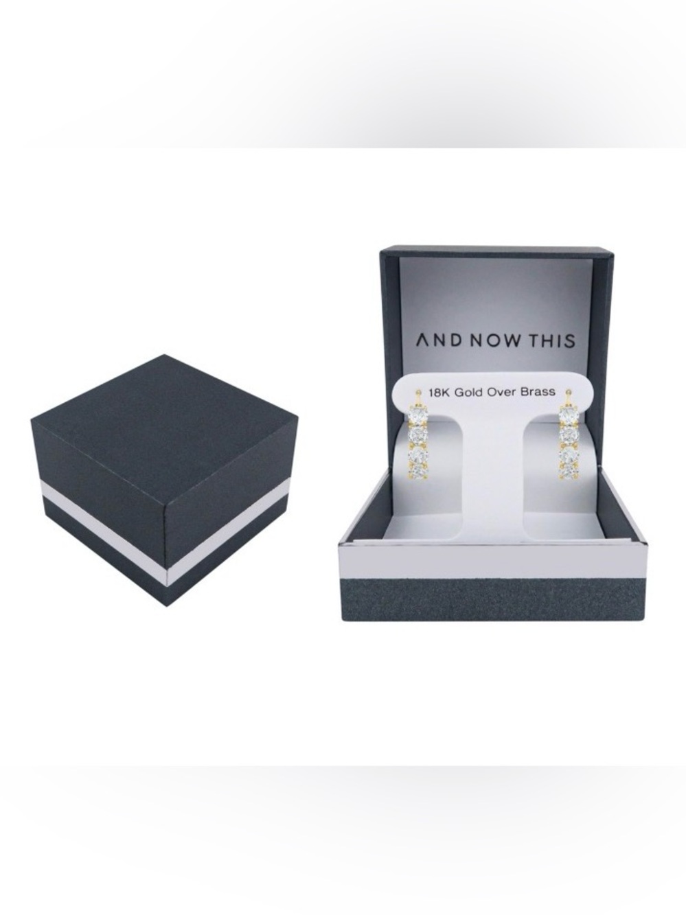 And Now This Cubic Zirconia 18K Gold over Brass Hoop Earrings - NIB - Picture 3 of 9